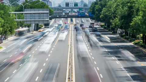 Time lapse of busy traffic and modern buildings in Beijing city , China. Stock Footage 78715741