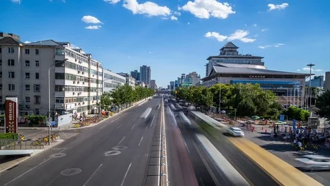 Time lapse of busy traffic and modern buildings in Beijing city , China. Stock Footage 78718744