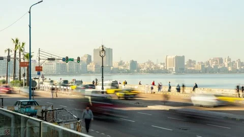 Time lapse of busy traffic on corniche road in downtown Alexandria Egypt Stock Footage 151323426