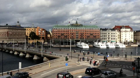 Time Lapse of Busy Traffic Intersection in Stockholm Sweden Stock Footage 61969684