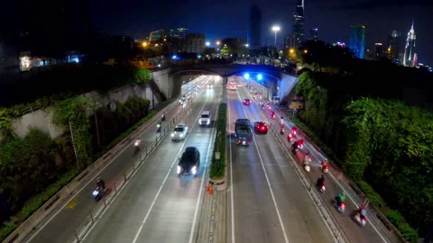 Time lapse busy traffic in Thu Thiem tunnel exit Stock Footage 158428547