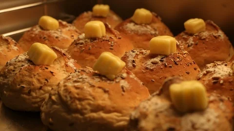 Time lapse of Butter Melting on Bread Baking in an Oven Stock Footage 113141905