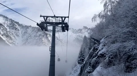 Time Lapse of Cableway in the Mist Stock Footage 58353237