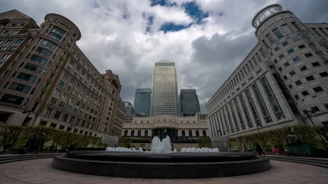 Time Lapse of Cabot Square in Canary Wharf Stock Footage 153334714