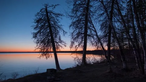 Time lapse of a calm lake starting at sunset Stock Footage 142149325