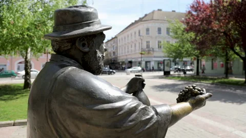 TIME LAPSE  with camera moving  of a monument in the town square Stock Footage 153235892