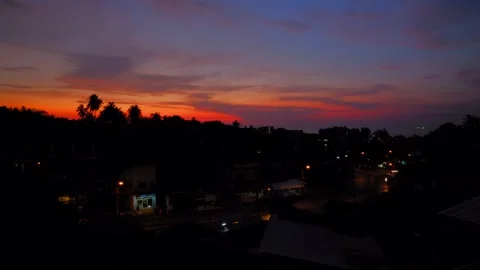 Time lapse camera shot, beautiful sunset sky turning into twilight, red sky Stock Footage 246060419