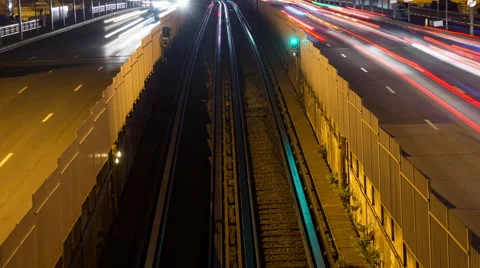Time Lapse of Car and Train Traffic in Paris - Le Defense  -  Paris France Stock Footage 58961900