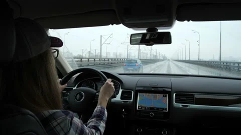 Time lapse. The car goes through the city. Behind the wheel of a girl. 4K Slow Video stock 103589067