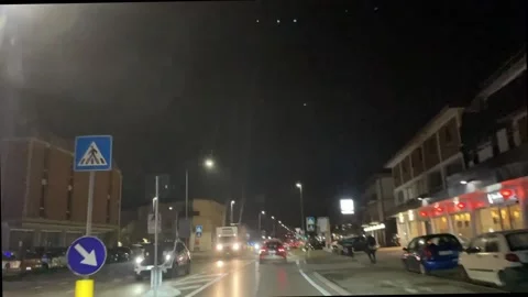 Time Lapse Of A Car On A Main Road Driving Home At Night in Italy Stock Footage 231770377