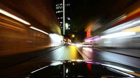 Time Lapse From Car Night Driving Inner City 182GYNDR_PAL Stock Footage 25242430