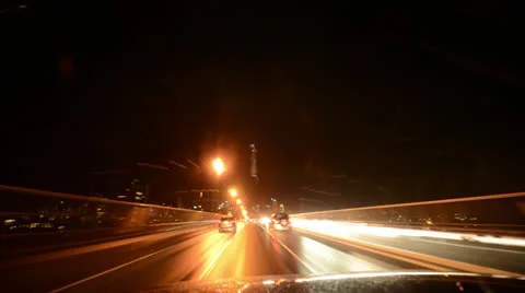 Time-Lapse Car Racing Lights Night Pursuit SF028GY  Stock Footage 25163663