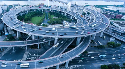 Time lapse: car running fast on Shanghai Nanpu Bridge,a spiral bridge Stock Footage 55209956