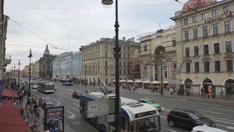 Time-lapse of car traffic on the Nevsky street in a cloudy day Stock Footage 80679757
