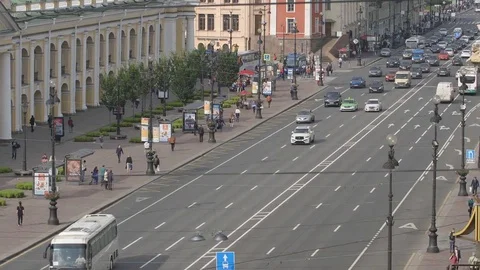 Time-lapse of car traffic on the Nevsky street (top view) Stock Footage 80679901