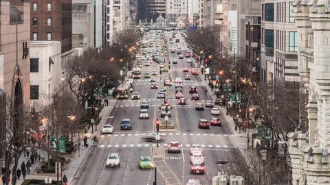 Time-lapse of car traffic transportation on road, Magnificent Mile Chicago Stock Footage 128299330