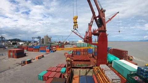 Time lapse of cargo loading &amp; unloading at Lae, Paupa New Guinea Stock Footage 115820319