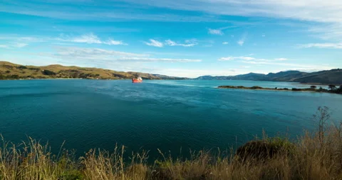 Time-lapse of Cargo Ship Sailing in the Sunset, NZ Stock Footage 63487076