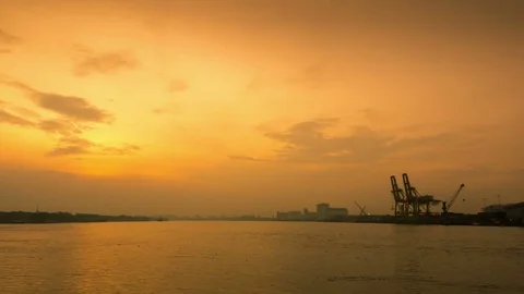 Time lapse, cargo ships are leaving the harbor. Stock Footage 81486431