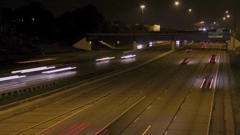 Time-lapse of Cars on Interstate Highway 65 at Night in Indianapolis Stock Footage 125048162