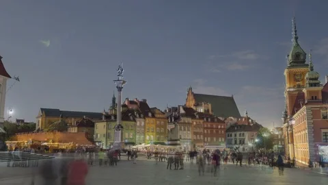 Time Lapse - Castle Square, Old Town, Warsaw, Poland day to night Vidéo 108693476