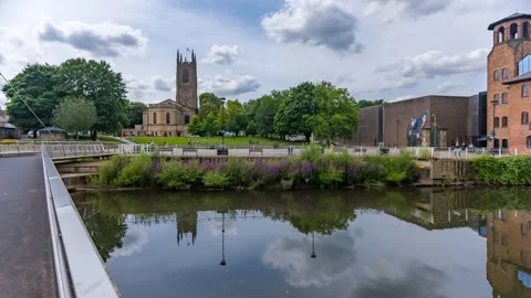 Time lapse of Cathedral and Museum of Making, Derby, Derbyshire, England Stock Footage 282082341