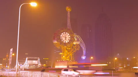 Time Lapse of Centenary Clock, Tianjin, China Video stock 140520226