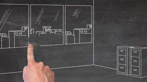 Time-Lapse Chalk Sketch of Corporate Office Workplace Illustration Stock Footage 339094613