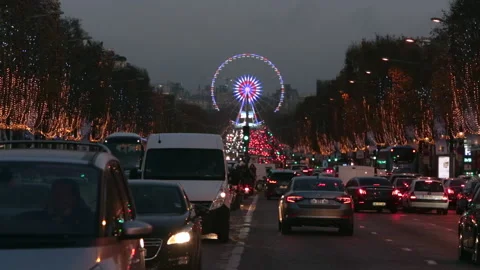 Time lapse of the Champs Elysees illuminated at night Stock Footage 134683633
