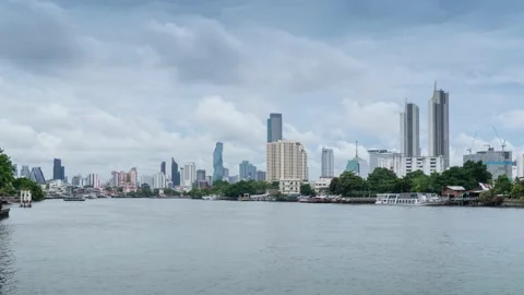 Time lapse at Chao Phraya River in Thailand with building background Stock Footage 164772455
