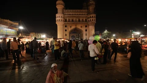 Time lapse Charminar-at-night Stock Footage 98299830