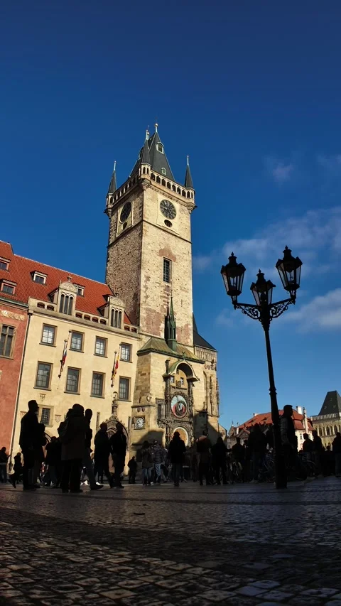Time-lapse of Charming Historical Old Town Square of Prague with Clock Tower Video stock 290774641