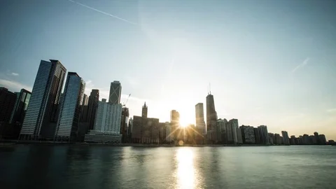 Time-lapse - Chicago IL - Lake Michigan Skyline - Sunset Video stock 77219583