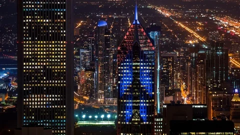 Time-lapse of the Chicago skyline at night from high above Stock Footage 102906185