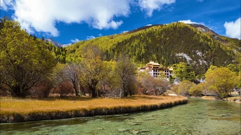 Time lapse of Chong Gu temple in Daocheng Yading nature reserve Stock Footage 118774291
