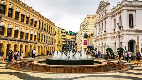 Time lapse circle fountain view of the historical district of Macau Stock Footage 77790475