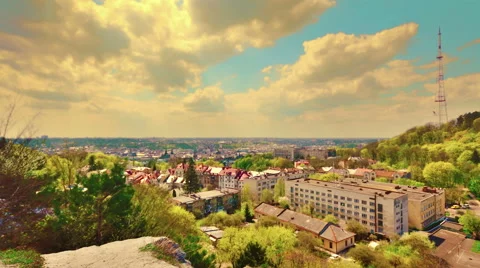 Time lapse. City and floating clouds. Panorama. 4k and full HD. 動画素材 49807547