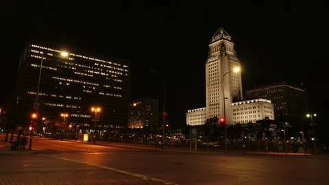 Time lapse city hall Los Angeles by night Stock Footage 119040706