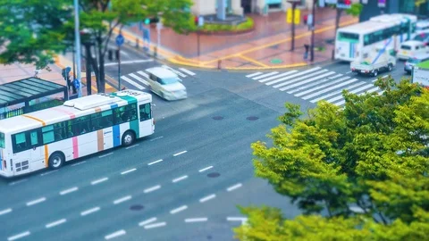 Time-lapse of city intersection. Diorama-like Cars and pedestrians moving Stock Footage 79720317