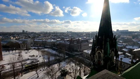 Time-lapse of the city landscape in winter Stockbeeldmateriaal 170509953