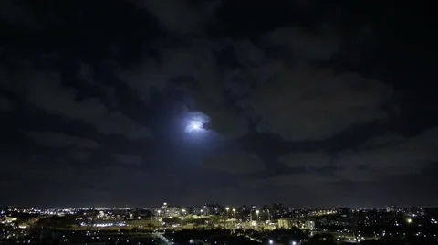 Time lapse City Moon Clouds tel aviv Stock Footage 53898297