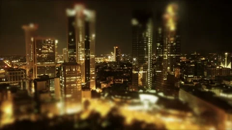 Time lapse of city at night. skyline. blurred focus. miniature effect Stock Footage
