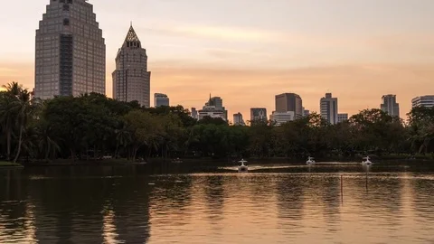 Time Lapse City at night view of Bangkok from Lumpini Park, Thailand. Stock Footage 74118723