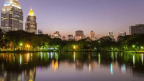 Time Lapse City at night view of Bangkok from Lumpini Park, Thailand. Stock Footage 74119189