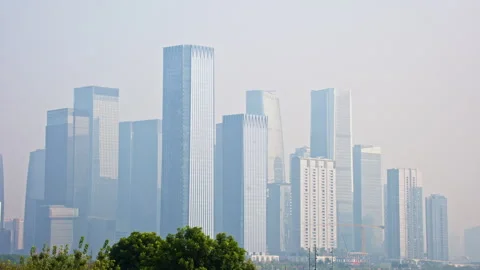 Time Lapse City Skyline: Distant View of Modern Metropolis Architecture Cluster 스톡 동영상 323102892