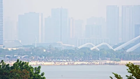 Time Lapse City Skyline: Distant View of Modern Metropolis Architecture Cluster Stock Footage 323106363