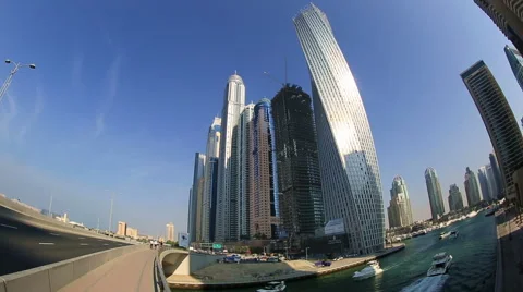 Time lapse city traffic and boats in Dubai Stock Footage 45761289