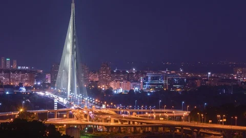 Time lapse of city traffic on the bridge at night	 Stock Footage 127813110
