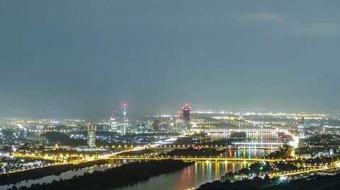 TIME LAPSE City view Vienna at night – zoom backward Stock Footage 45532473