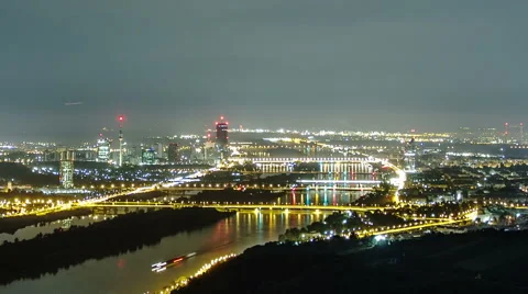 TIME LAPSE City view Vienna at night – zoom forward Stock Footage 45553771